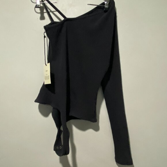 Agolde Mika One Sleeve Bodysuit In Fossil Gray Organic Cotton NWT Size L - Picture 4 of 6
